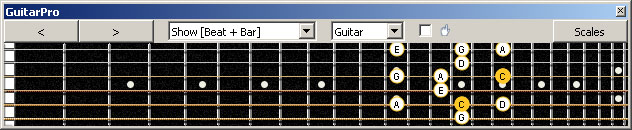 GuitarPro6 5C2:5A3 at 12 C pentatonic major scale 131313 sweep pattern